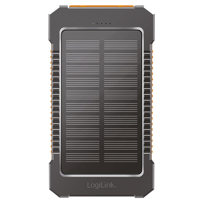 Bateria Externa Power Bank  6000  Solar 2 Puertos Usb-A De Control De Calidad Y 1 Puerto Usb-C Negro Naranja