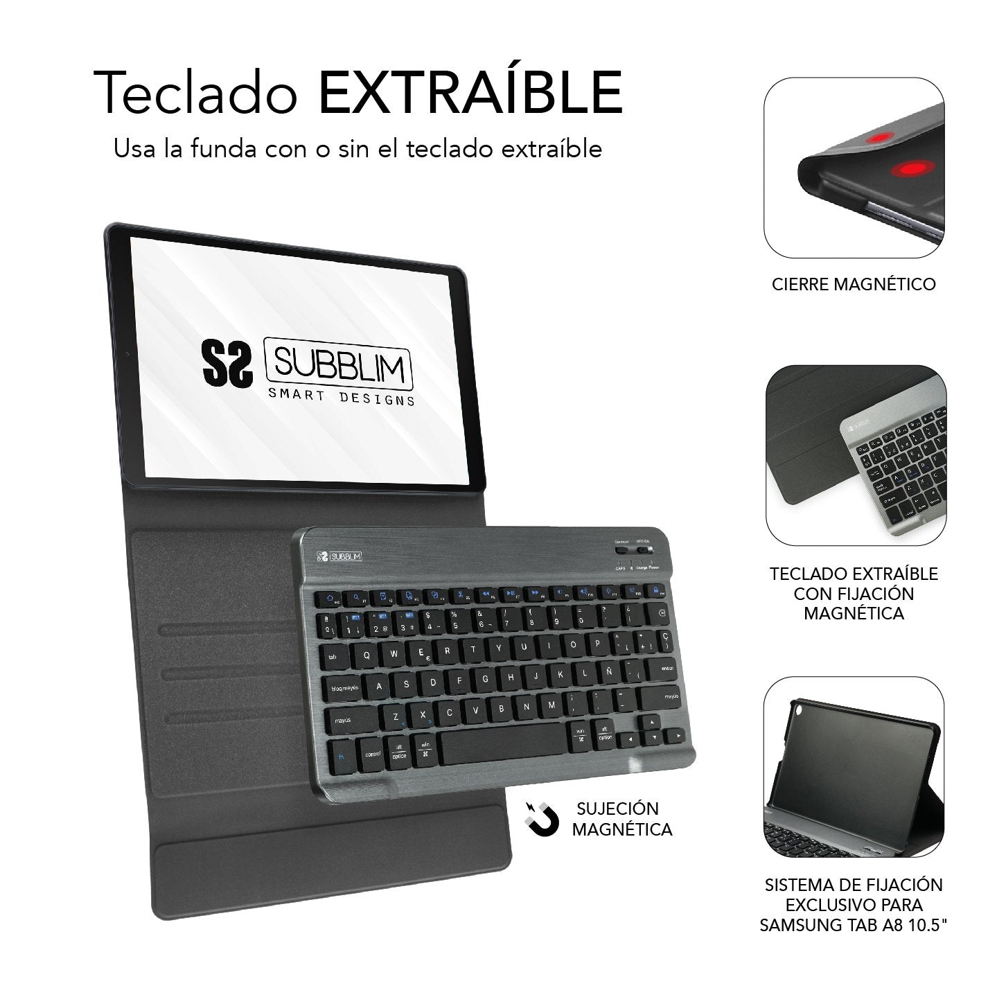EAN 8436586742157 - SUBBLIM SUBKT3-BTS055 teclado para móvil QWERTY Español Bluetooth Negro, Gris imagen 4