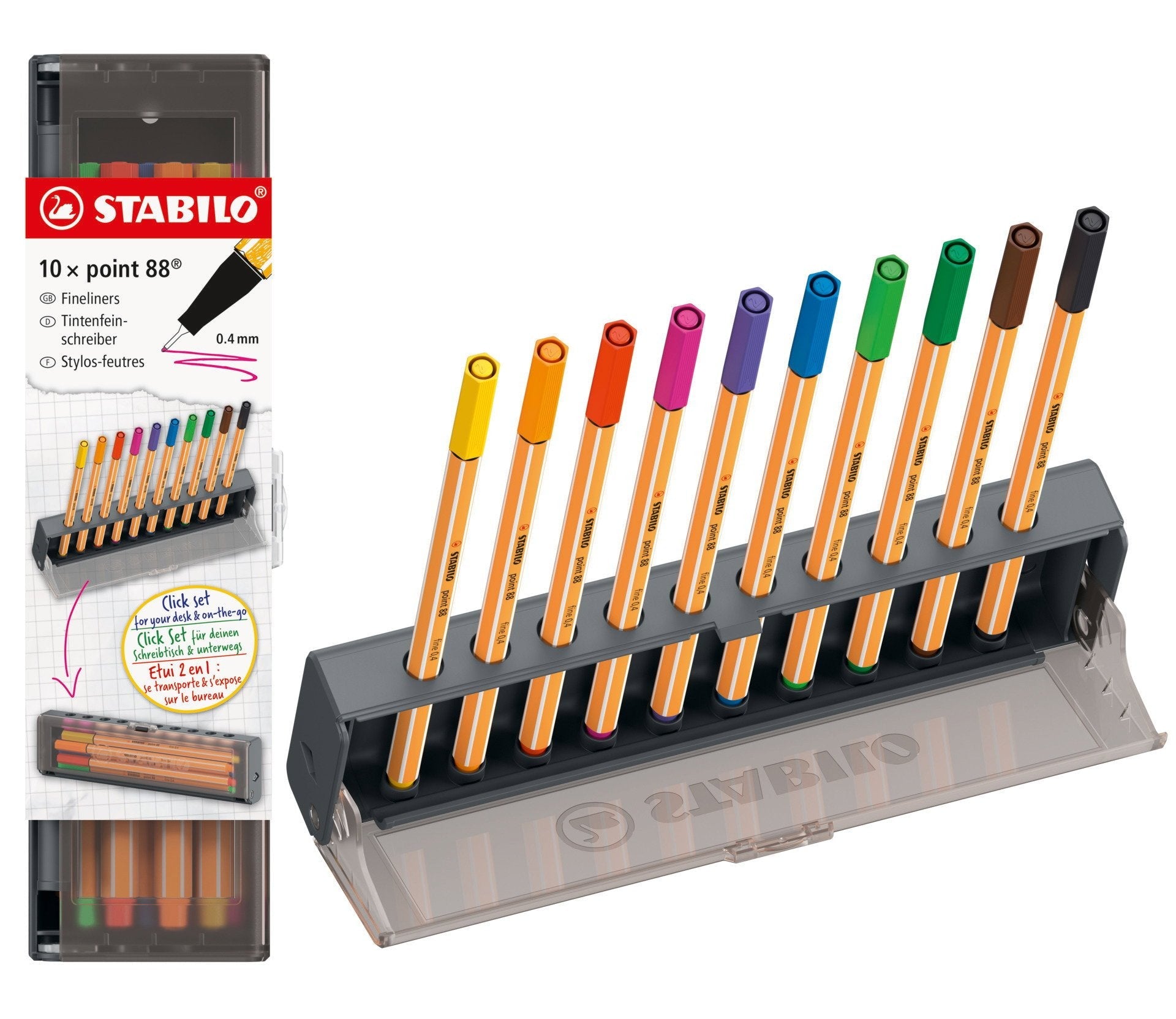 Stabilo Point 88 Set De Mesa Con 10 Rotuladores De Punta De Fibra - Trazo De 0.4mm Aprox. - Tinta Con Base De Agua -