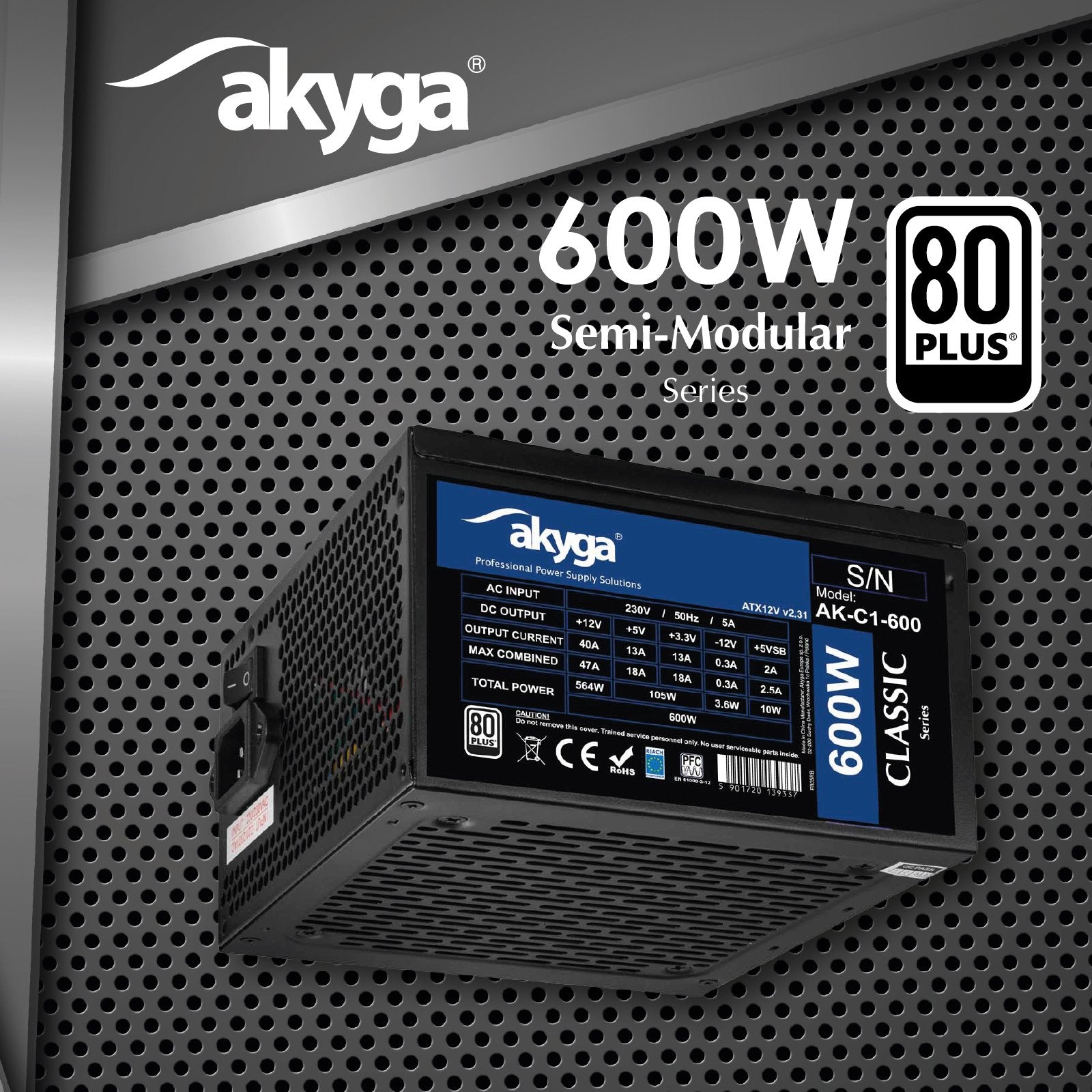 EAN 5901720139337 - Akyga AK-C1-600 unidad de fuente de alimentación 600 W 24-pin ATX ATX Negro imagen 6
