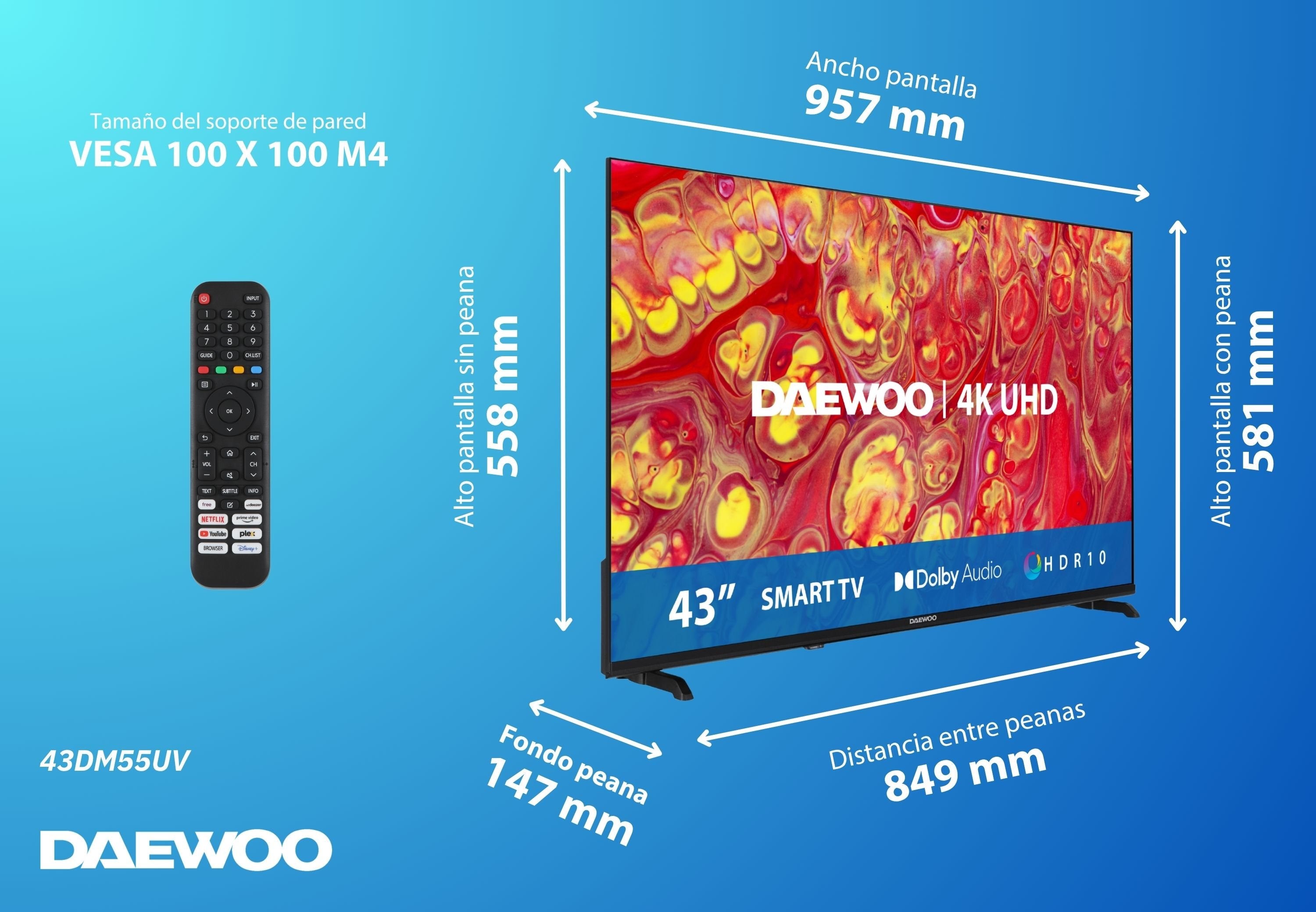 EAN 8698902064088 - Daewoo 43DM55UV Televisor 109,2 cm (43") 4K Ultra HD Smart TV Wifi Negro 240 cd / m² imagen 7