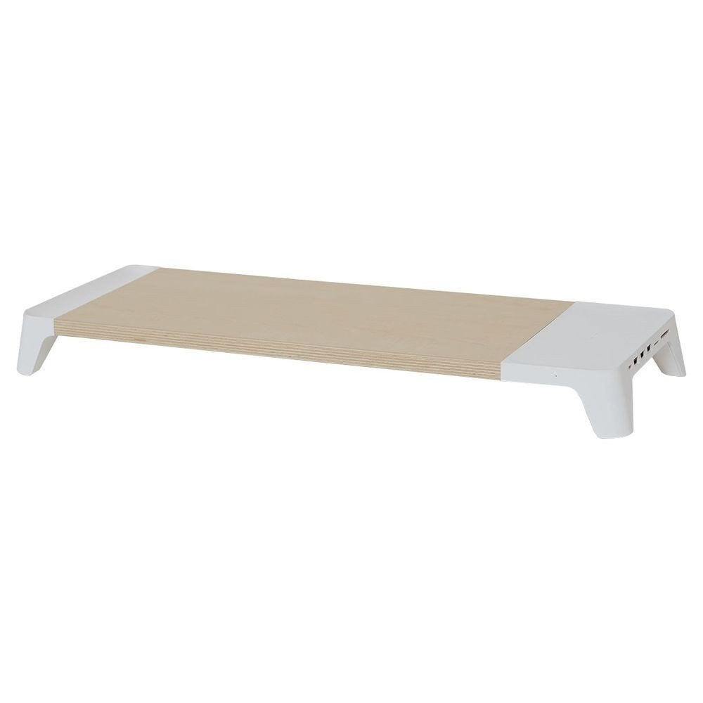 Pout Eyes8 - Soporte De Madera Para Monitor Con Cargador Rápido Y Carga Inalámbrica Para Dispositivos, 3 En 1, Blanco