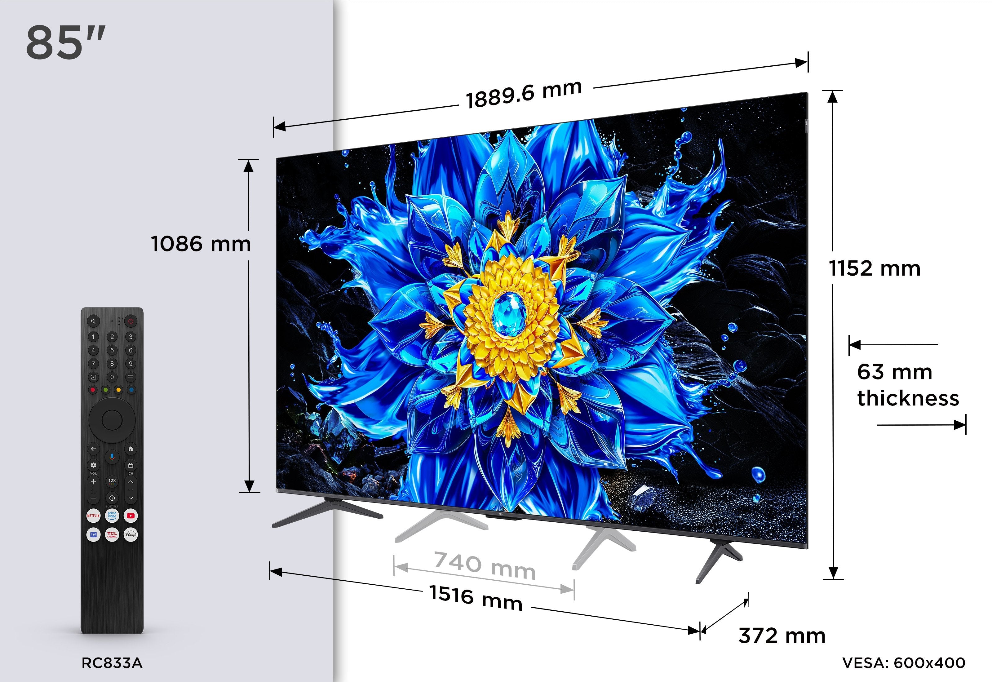 Tcl 85qled810l (214.8 Cm (85 Zoll), Negro, Ultrahd/4k, Mini-Led, 144hz Panel) 85qled810l