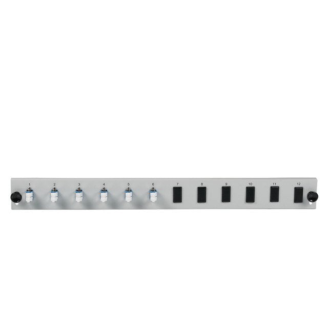 Efb Bestckte 12 Port Frontblende Mit 6 X Lc Duplex Kupplung Om3 Vertikal, Grau