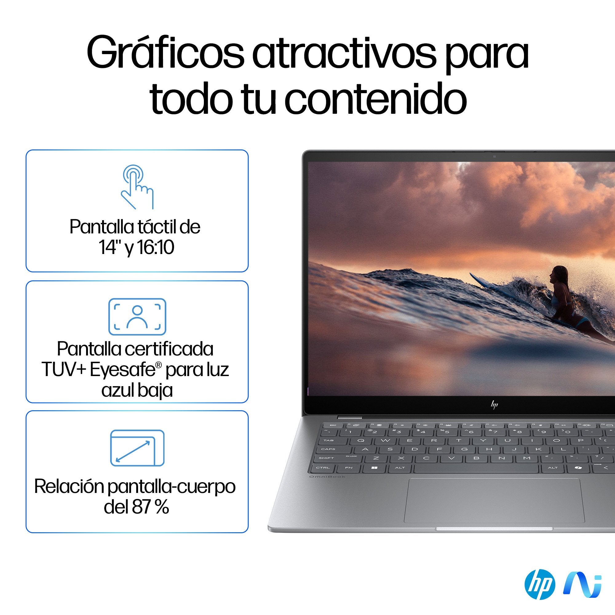 EAN 0198701252214 - HP OmniBook X 14-fe0008ns Copilot+ PC Qualcomm Snapdragon X1E-78-100 Portátil 35,6 cm (14") Pantalla táct imagen 14