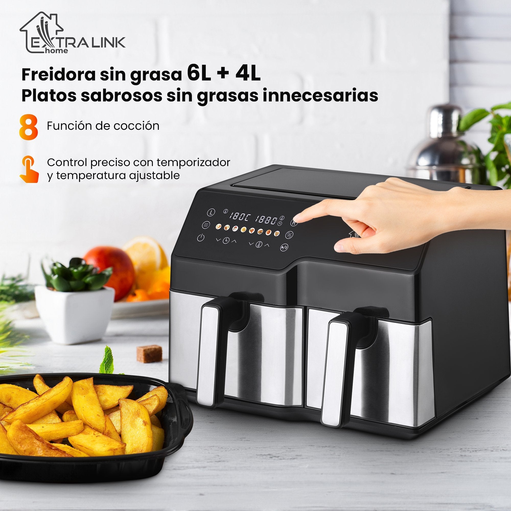 Extralink Home Air Fryer 10l (6l+4l) Eu Sj-1000 2500w