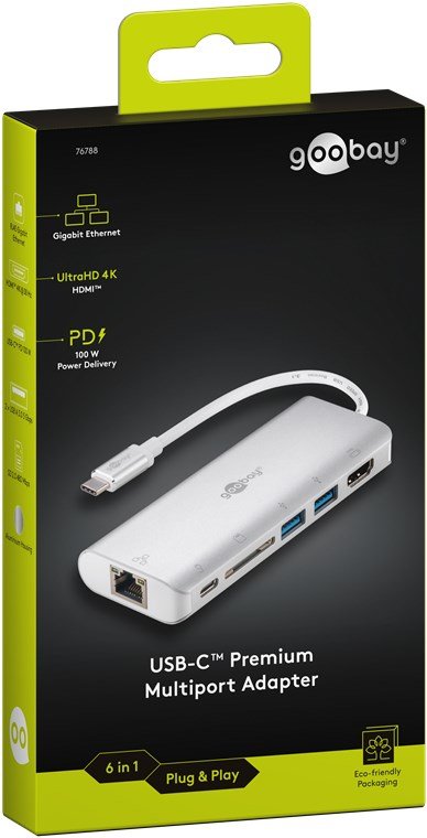 Hub Adaptador Multipuerto Goobay Usb-C Hdmi Usb Cr Rj45 Pd (Aluminio)