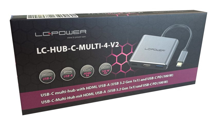 Lc-Power Lc-Hub-C-Multi-4-V2 Hub De Interfaz Usb Tipo C 5000 Mbit/S Plata, Negro