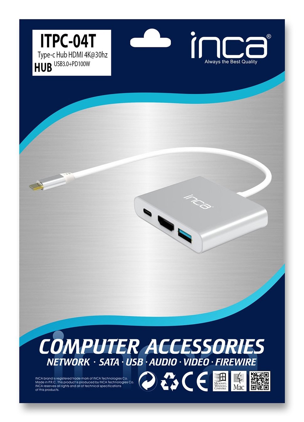Inca Adaptador Itpc-04t Typ C, Hdmi 4k, 30hz