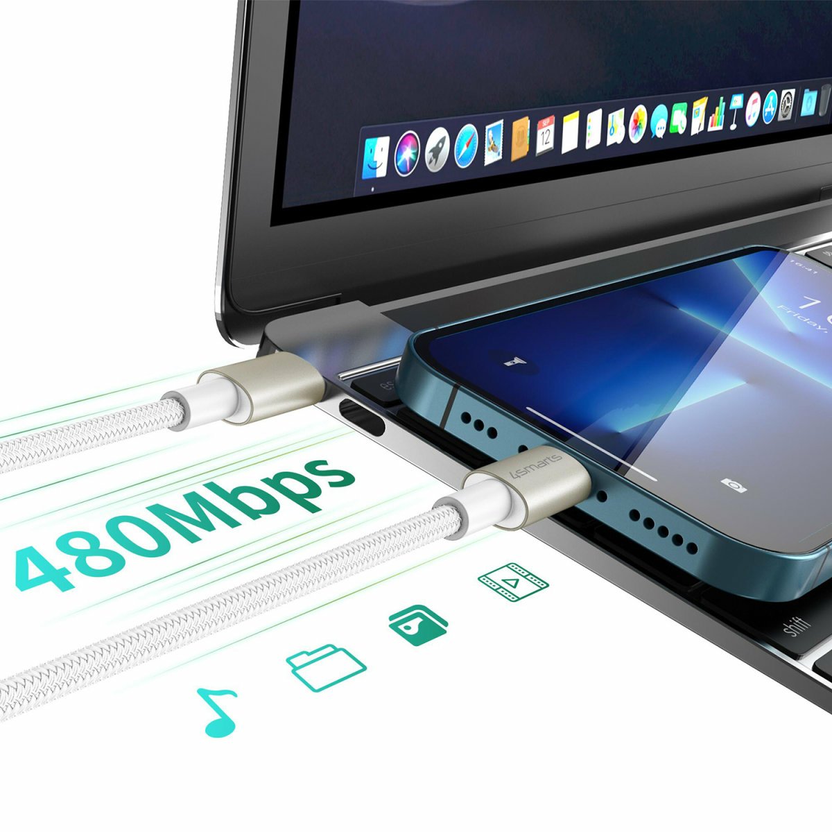 Cable 4smarts Usb-C Auf Usb-C Premiumcord 60w 3er Set 0,5m+1,5m+3m Blanco / Plata