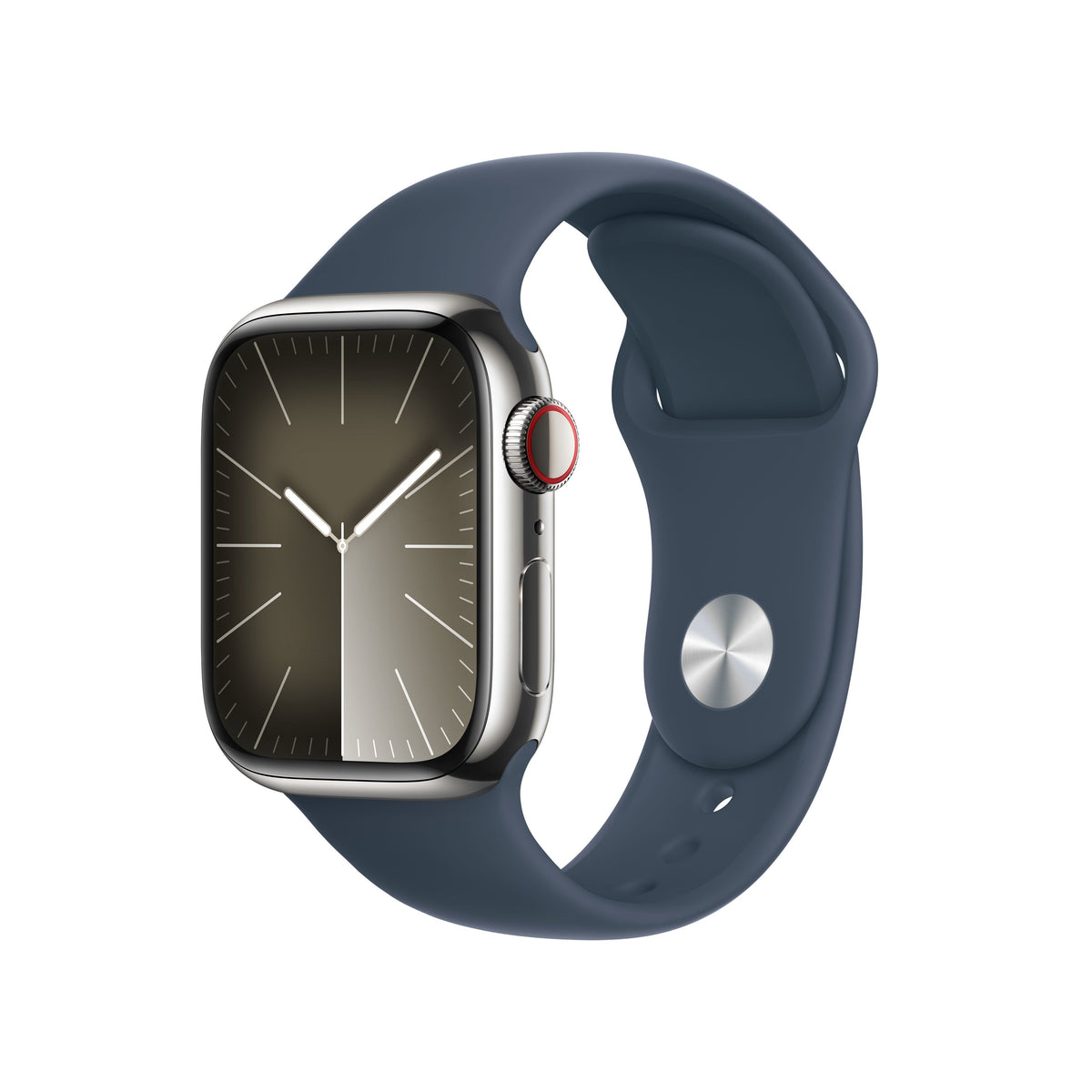 Apple Watch Series 9 Gps Cellular 41 Mm Caja De Acero Plata Correa Deportiva Azul Tempestad S M