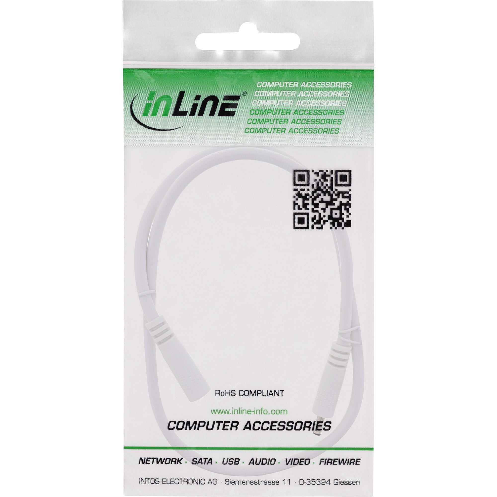 Cable De Extensión De Cc Inline, Enchufe De Cc Macho/Hembra 3,5x1,35 Mm, Awg 18, Blanco, 0,5 M