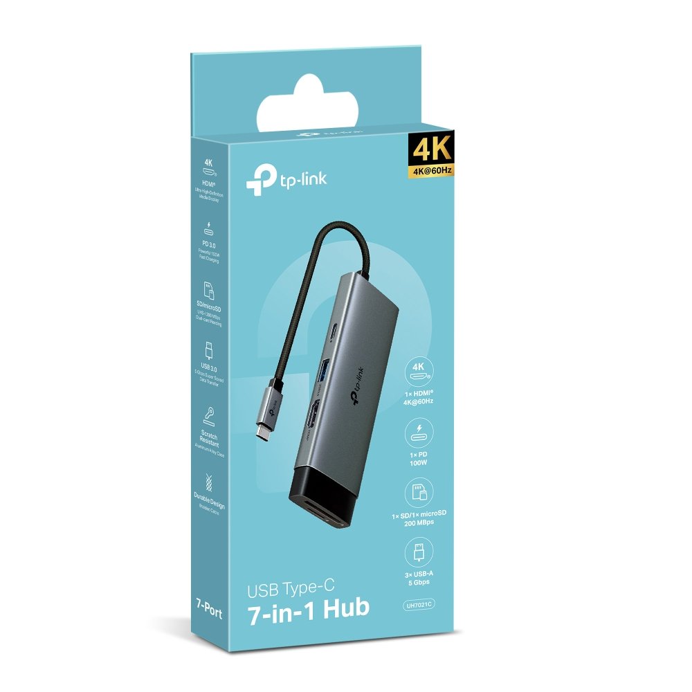EAN 1210002607421 - TP-Link UH7021C hub de interfaz USB Tipo C 5000 Mbit/s Aluminio, Negro imagen 4
