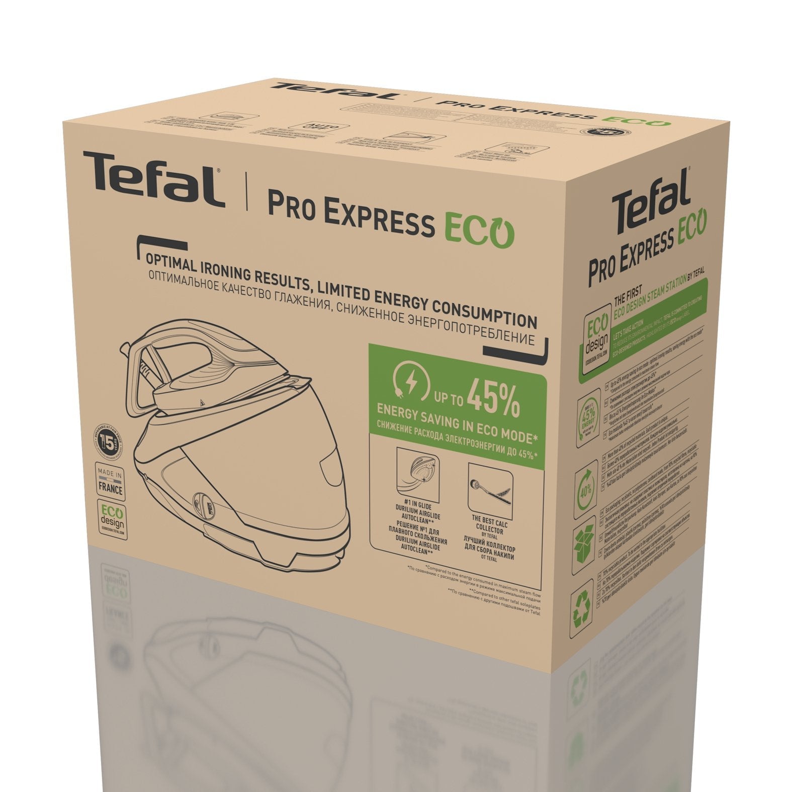 Tefal Pro Express Eco Gv9e22e0 Steam Ironing Station 2200 W 1.8 L Durilium Airglide Autoclean Soleplate Beige, White