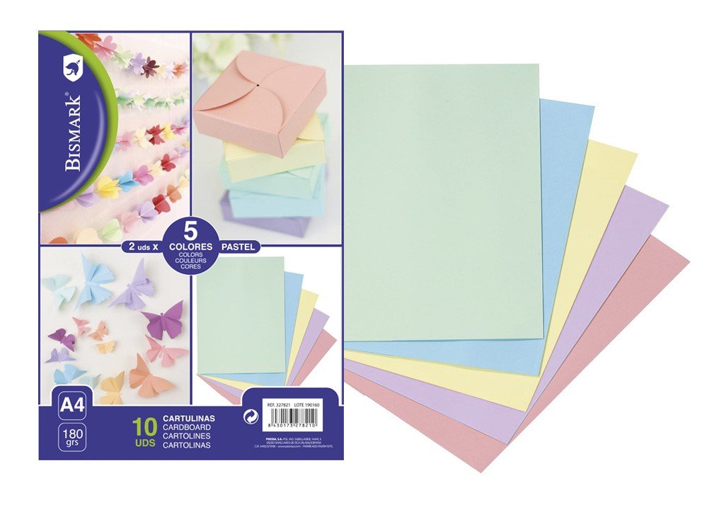 Bismark Pack De 10 Cartulinas 180 A4 - Colores Pastel Surtidos