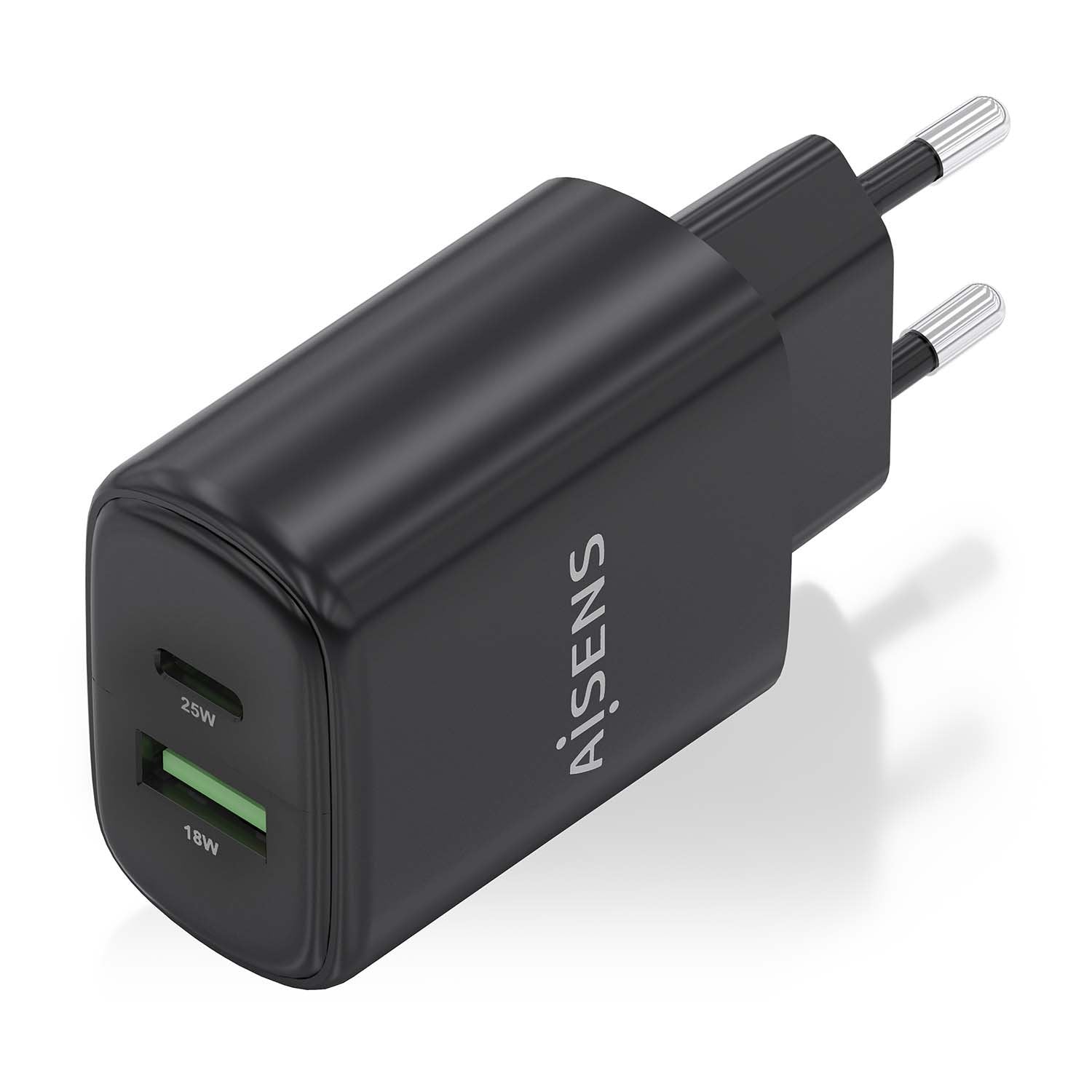 Aisens Cargador 25w, 1xusb-C Pd3.0, 1xusb-A Qc3.0, Negro