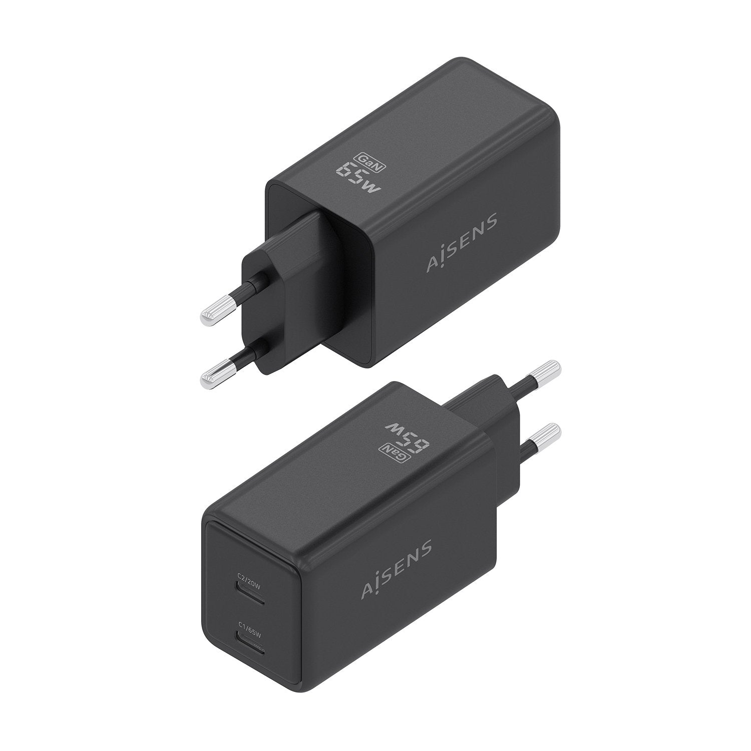 Aisens Cargador Gan 65w, 2xusb-C Pd3.0 Qc4.0, Negro