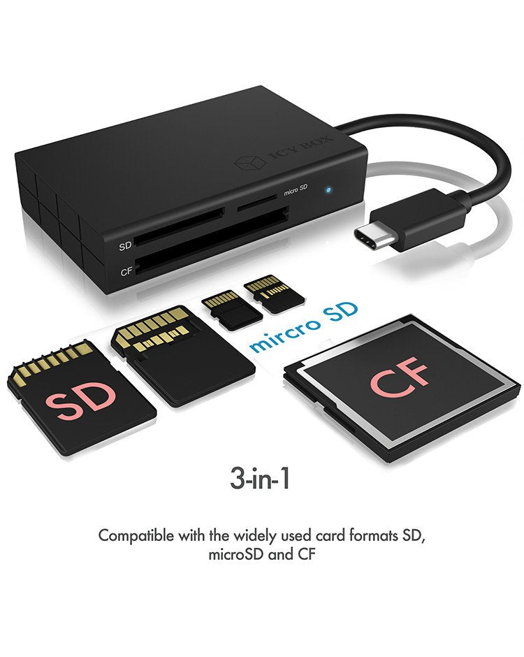Lector De Tarjetas Externo Icy Box Ib-Cr401-C3 Negro Usb 3.2 Gen 1 (3.1 Gen 1) Type-C