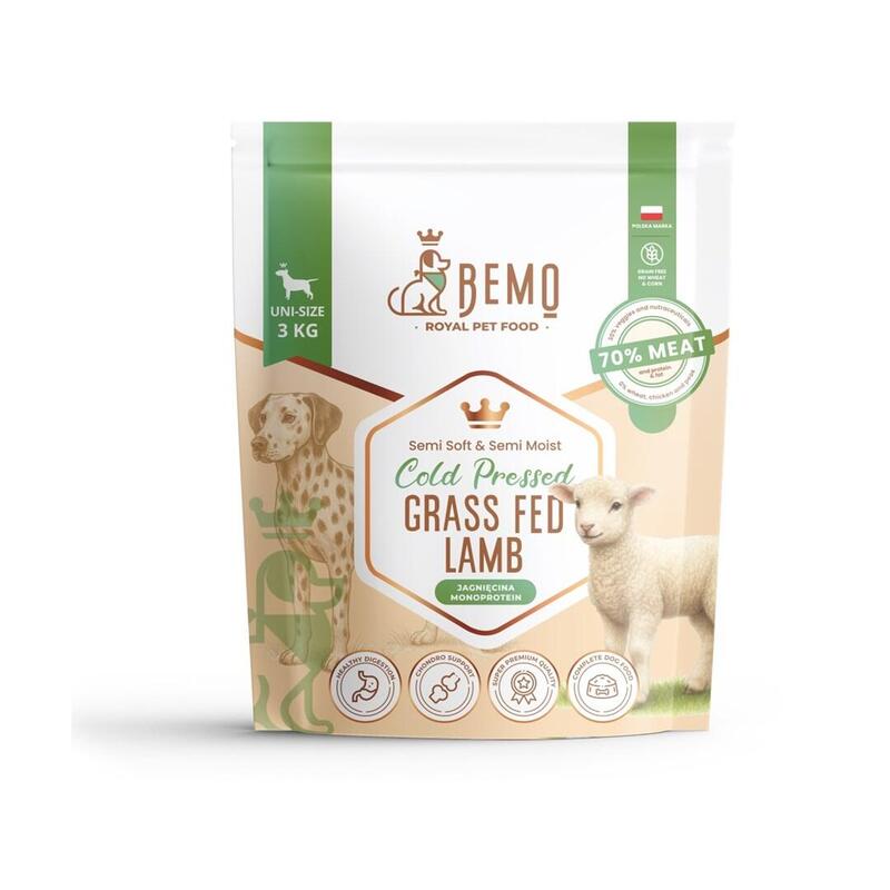 Bemo Cold Pressed Grass Fed Lamb - Comida Para Mascotas Tloczona Na Zimno Para Perros Z Jagniecina 3kg