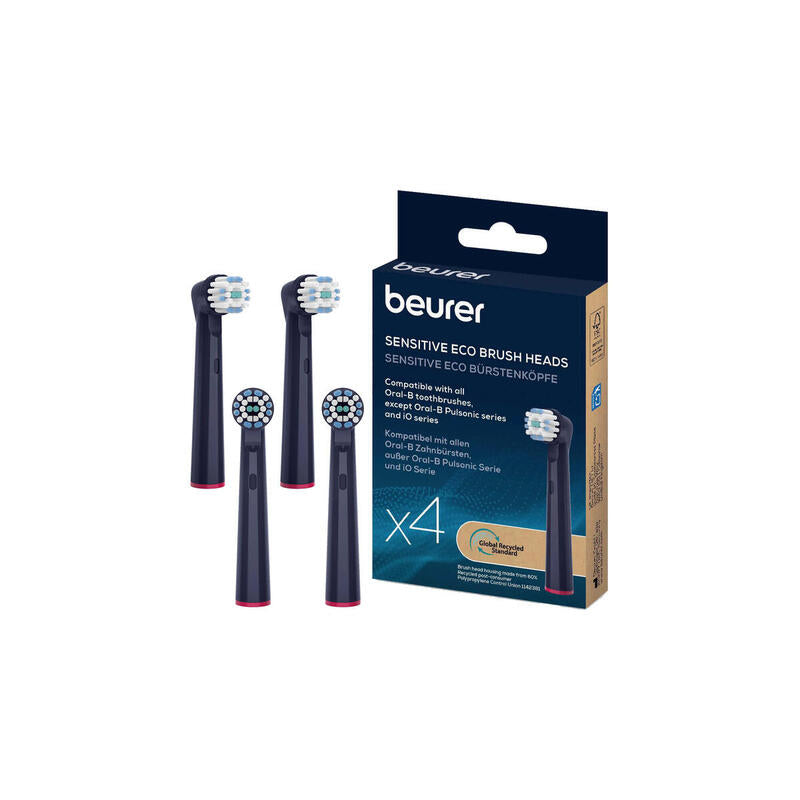 Beurer Tb Cabezales De Cepillo Sensitive Eco Green Planet, Accesorio De Cepillo Azul Oscuro, Paquete De 4 10528