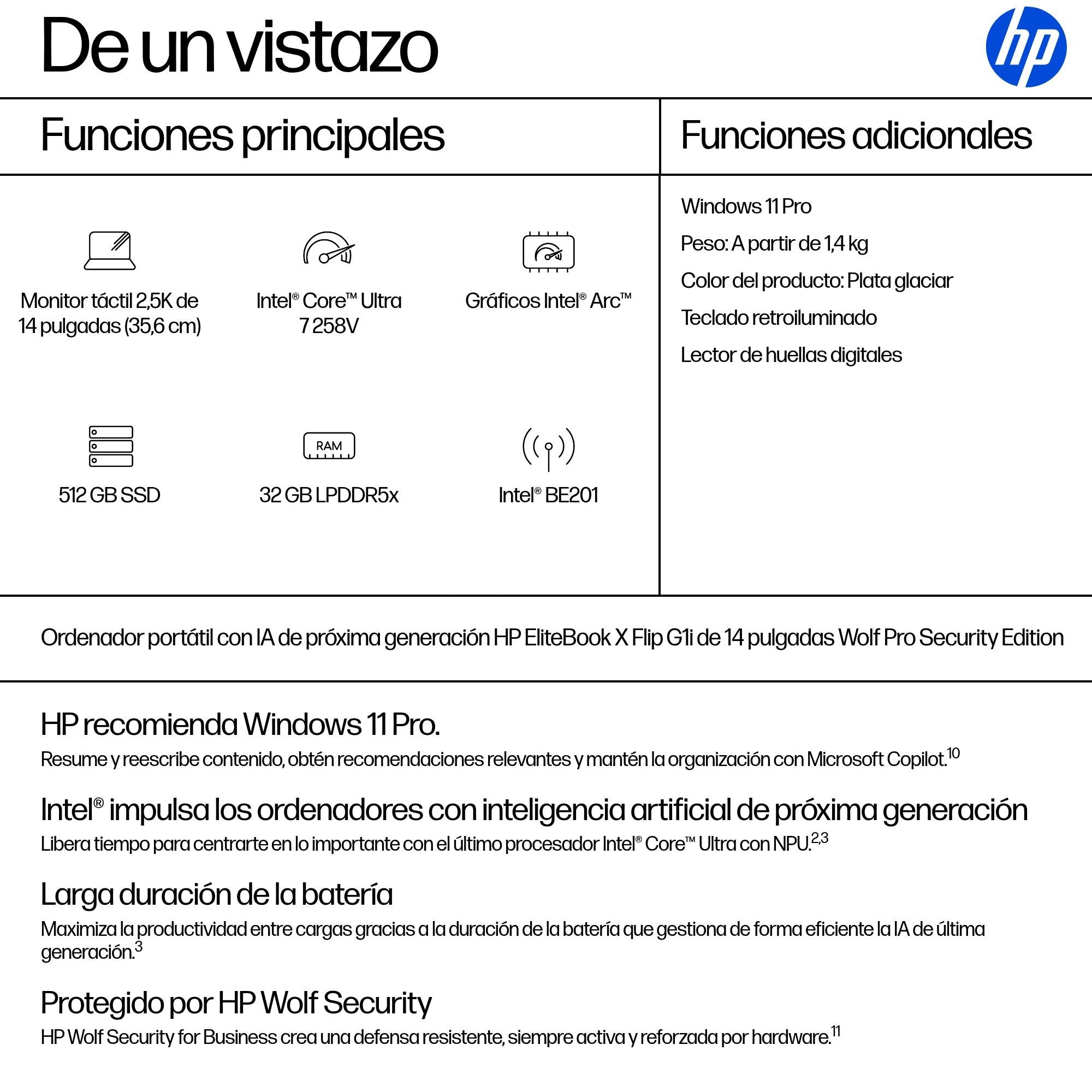 EAN 0199251887802 - HP EliteBook X Flip G1i Next Gen AI Wolf Pro Security Edition Copilot+ PC Intel Core Ultra 7 258V Híbrido imagen 4