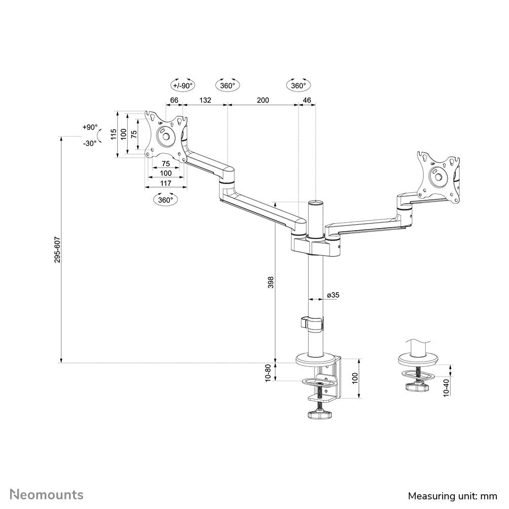 Neomounts By Newstar Soporte De Escritorio 17"-27" 2 Monitores 3gelenk Negro Max.8kg