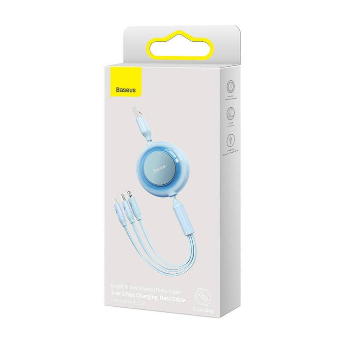 Baseus Bright Mirror 2 Usb 3w1 , Micro Usb / Lightning / Usb-C, Plaski, 3.5a, 1.1m (Blekitny)
