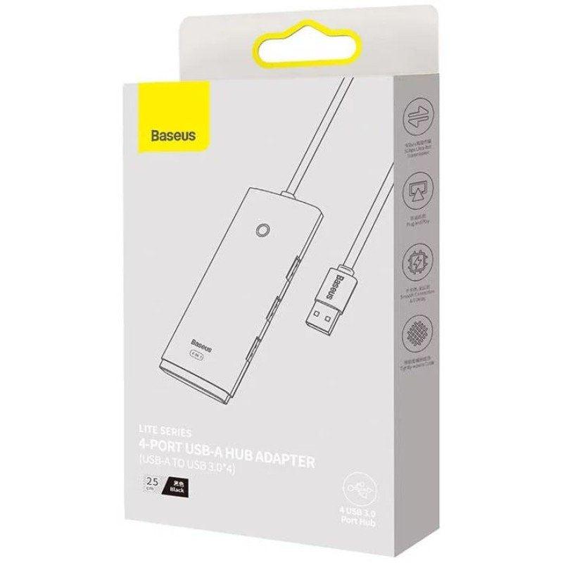 Hub 4w1 Baseus Lite Series Usb Do 4x Usb 3.0 25cm (Czarny)