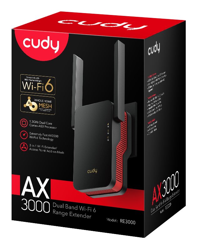 EAN 6971690792909 - Cudy RE3000 ampliador de red Repetidor de red Negro, Rojo 10, 100, 1000 Mbit/s imagen 5