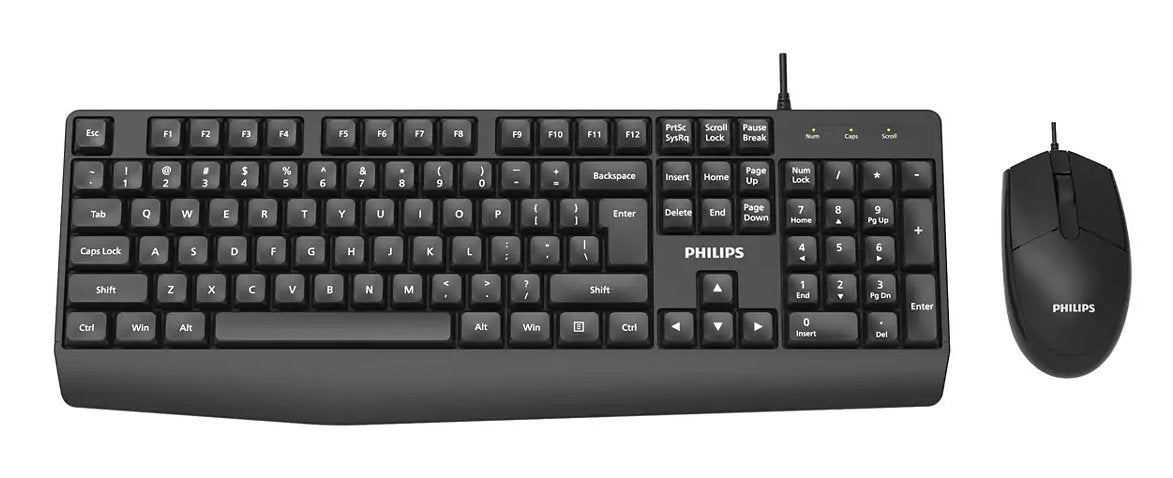 Teclado Y Mouse Philips Spt6237b Cable Usb 2.0 Resistente Agua 1200 Dpi Negro Ergonomico