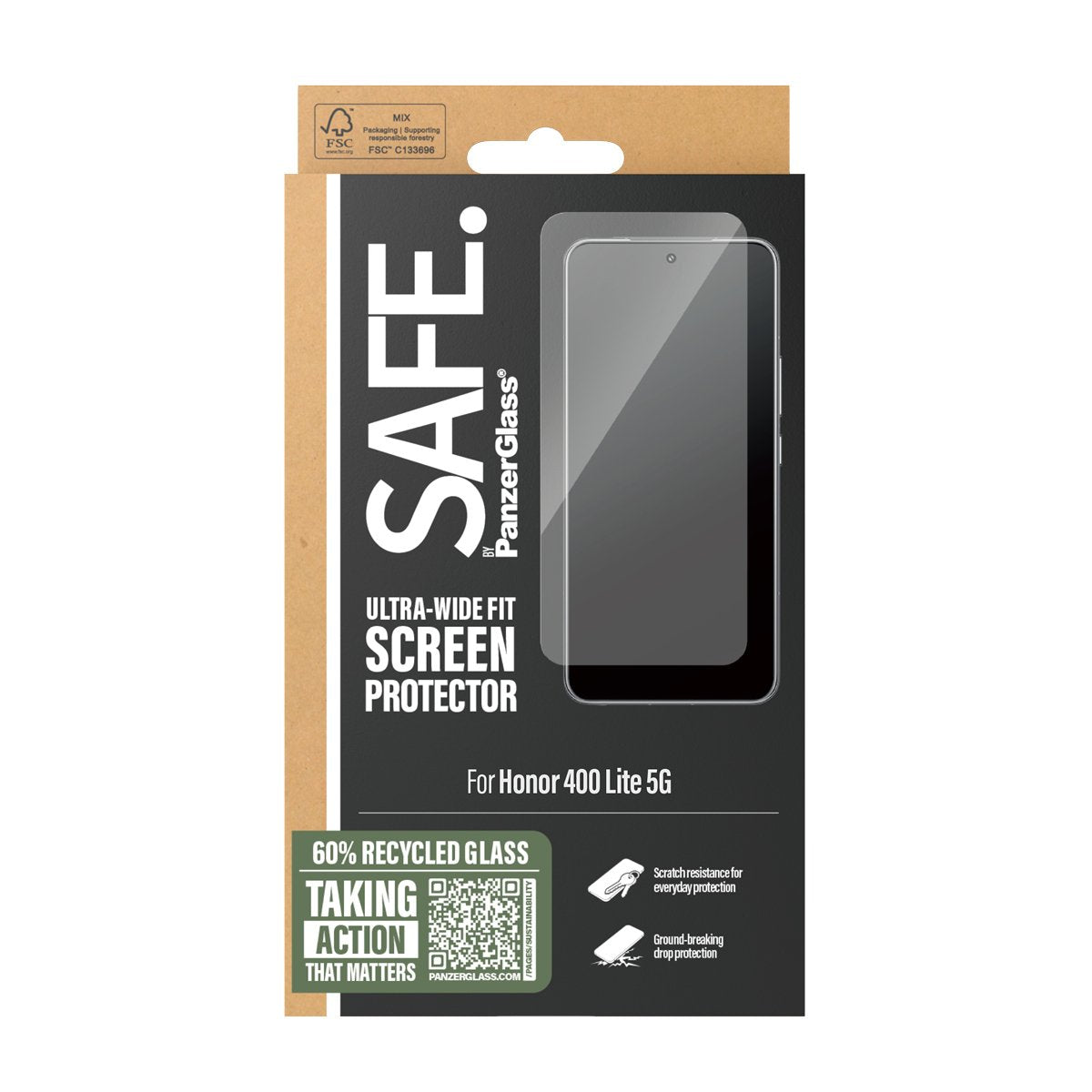 Panzerglass Safe. Screen Protector W. Negro Frame Honor 400 Lite 5g