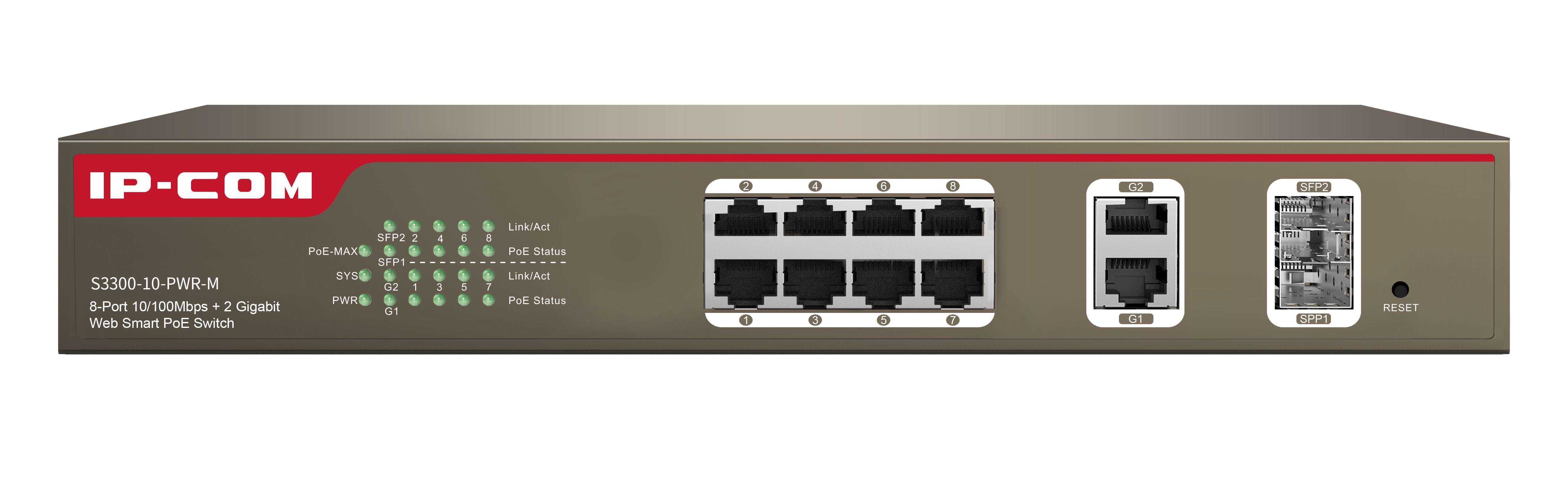 Ipcom Poe Management Switch S3300-10-Pwr-M 8-Ports Fe Ports + 2 Ge/Sfp Combo Ports Management  (S330 Ipcom Poe Management Switch S3300-10-Pwr-M 8-Ports Fe Ports + 2 Ge/Sfp Combo Ports Management  (S3300-10-Pwr-M)