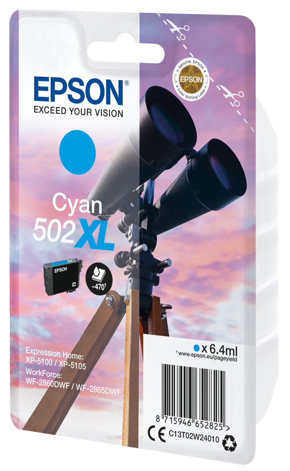 Epson Binoculars Singlepack Cyan Xl  Supl 502xl Ink 6.4 Ml Para Expression Home Xp-5100, Workforce Wf-2860