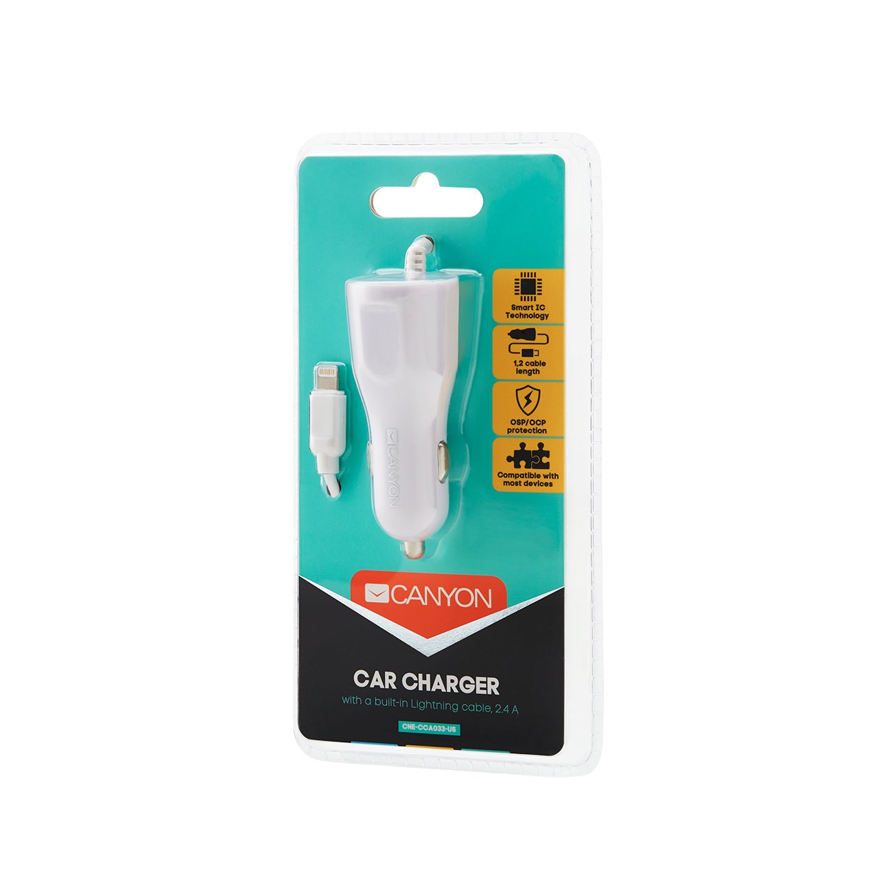 Canyon Car Charger C-033 2.4a Usb-A Built-In Lightning White