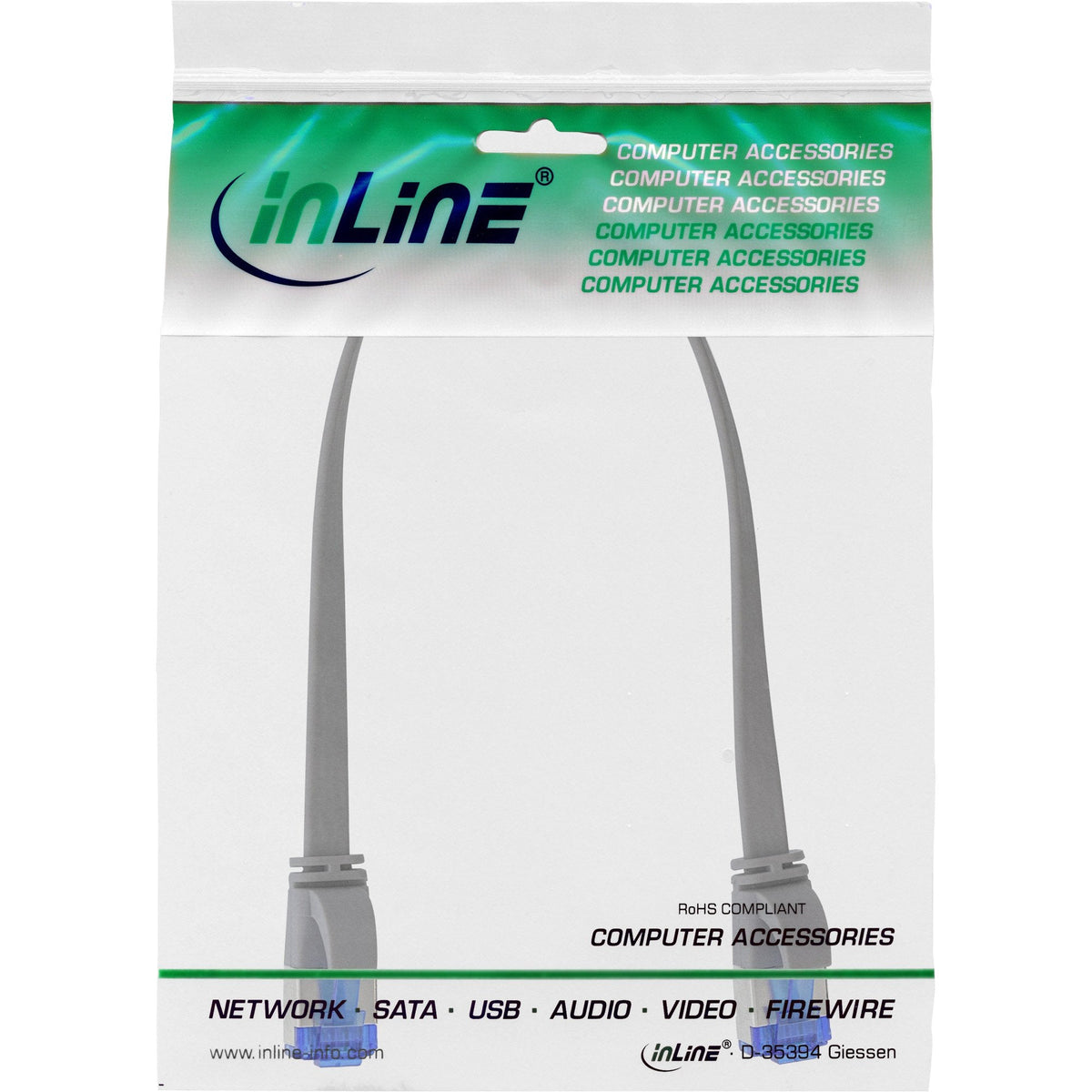 Cable De Red Plano Inline, U/Ftp, Cat.6a, Tpe Libre De Halógenos, Gris, 0,3m