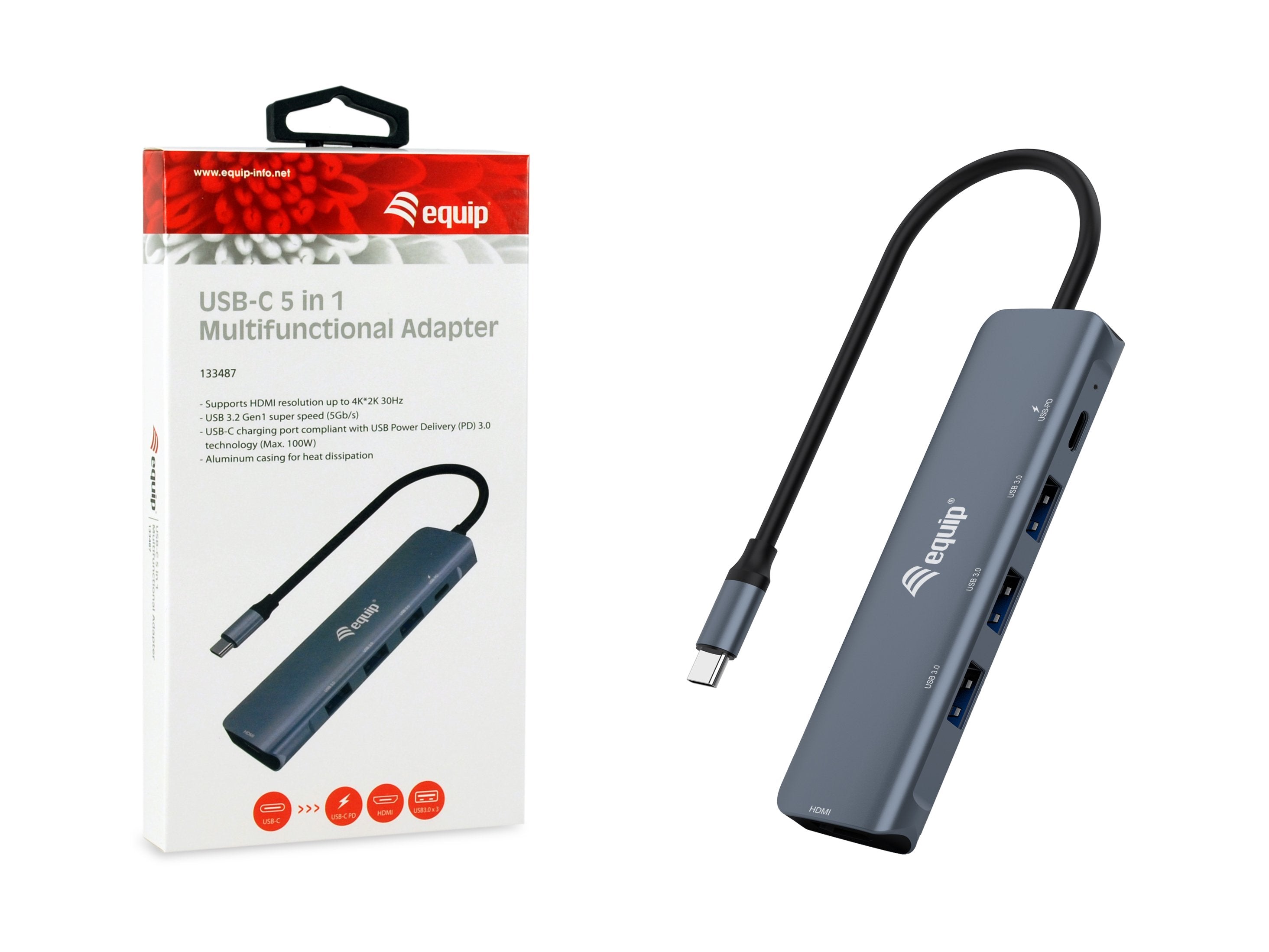 Equip Adaptador Usb-C -> Hdmi,Usb3.0,Pd        4k30hz 0.15m Gr