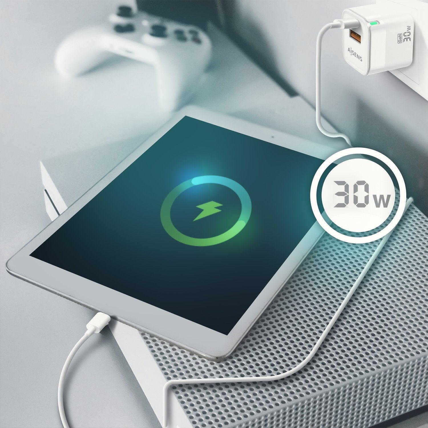 Aisens Cargador Gan 30w - 1xusb-C Pd3.0 Qc4.0 - 1xusb-A Qc3.0 Blanco