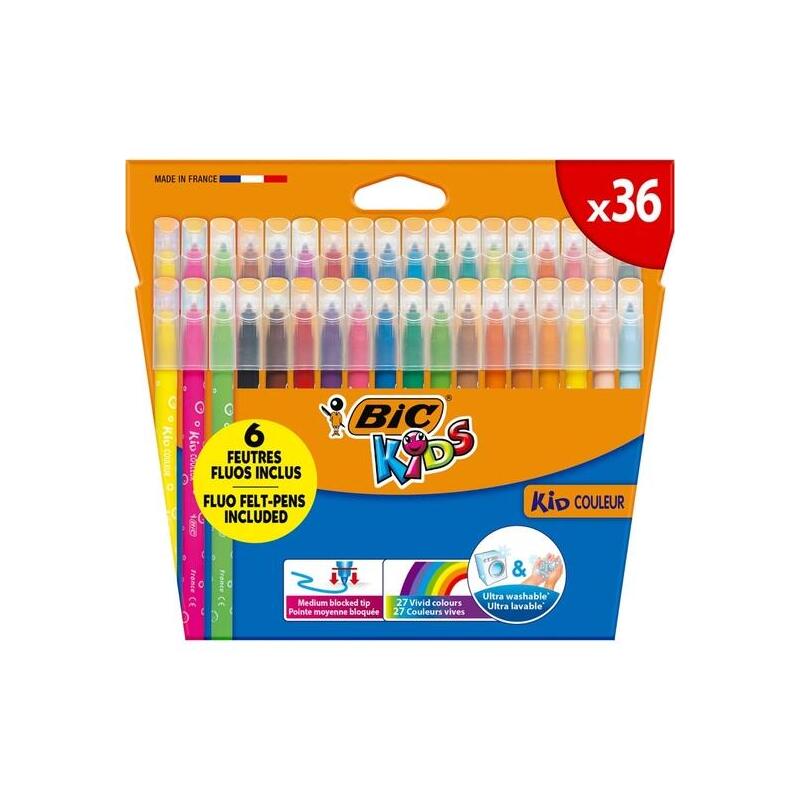 Bic Kids Couleur Pack De 36 Rotuladores - Punta Mediana - Lavable - Colores Surtidos