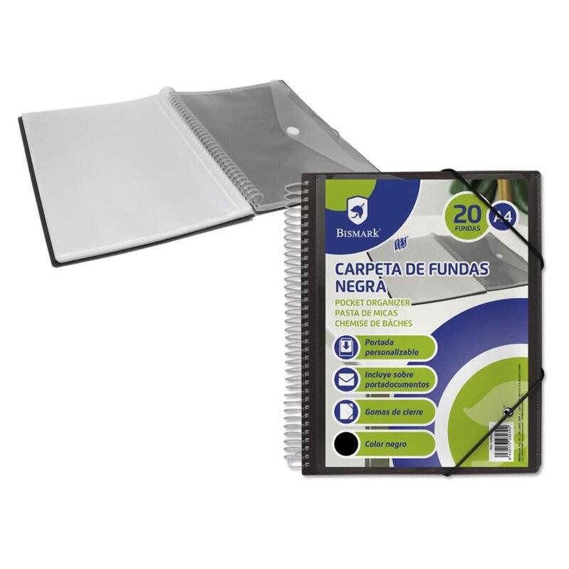 Bismark Carpeta Con 20 Fundas Transparentes - Formato A4 - Incluye Sobre Portadocumentos - Cierre De Gomas