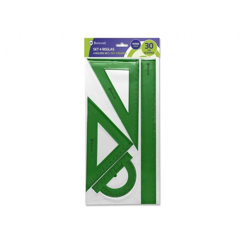 Bismark Pack De Reglas De Alta Calidad - Incluye Regla De 30cm - Escuadra De 14cm - Cartabon De 20cm - Transportador De