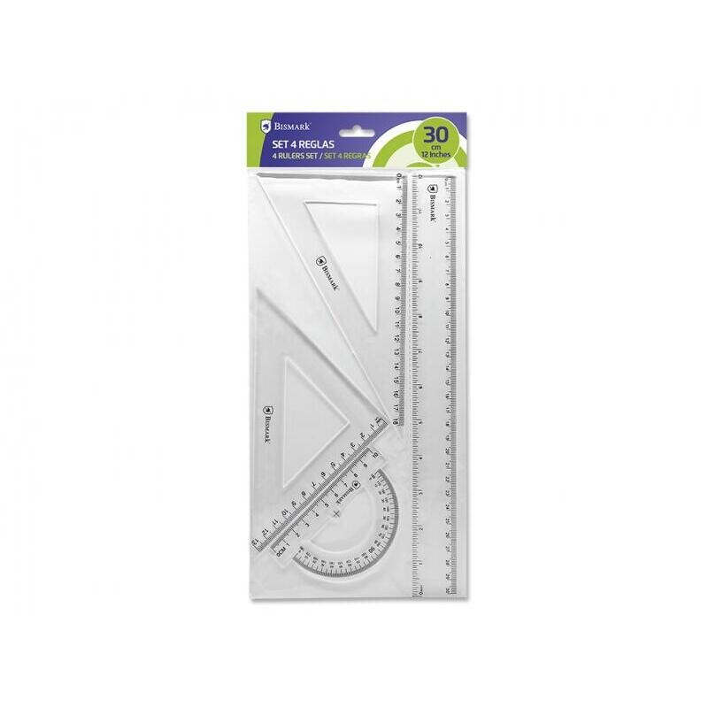 Bismark Pack De Reglas Para El Colegio - Incluye Regla De 30cm - Escuadra De 12,5cm - Cartabon De 17.5cm -