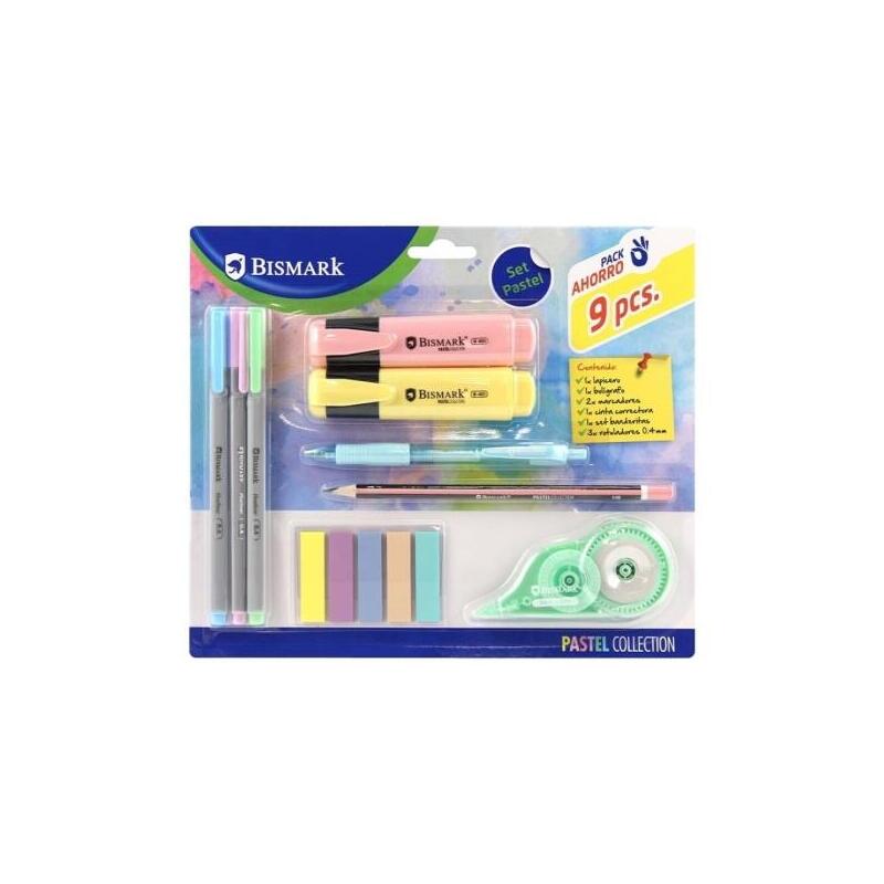 Bismark Pastel Pack Escolar Con Lapicero, Boligrafo, 2 Marcadores, Cinta Correctora, Set Banderitas Pet Y 3 Rotuladores