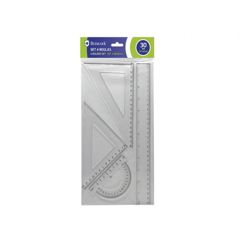 Bismark Quality Pack De Reglas Para Dibujo - Incluye Regla Escuadra Cartabon Y Transportador - Graduados Y Biselados -