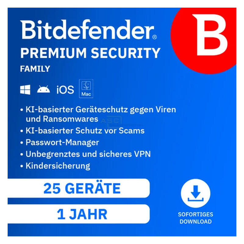 Bitdefender Premium Security Family (25 Dispositivos + 5 Usuarios - 1 Año) Dach Esd - Licencia Electrónica