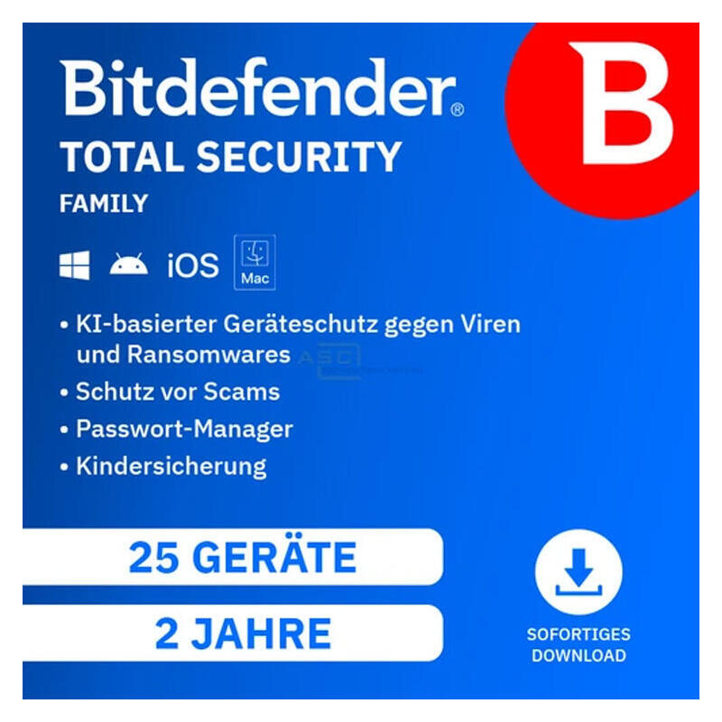 Bitdefender Total Security Family (25 Dispositivos + 5 Usuarios - 2 Años) Dach Esd - Licencia Electrónica