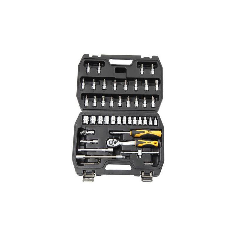 Blim Herramientas De 1/4 - Juego De Vasos Y Accesorios - 13 Vasos: 4, 45, 5, 55, 6, 7, 8, 9, 10, 11, 12, 13, 14mm - Chicharra De 72 Dientes - Barras De Extension - Articulacion Universal - Mango Corredizo - Cabezales Para Mango Destornillad