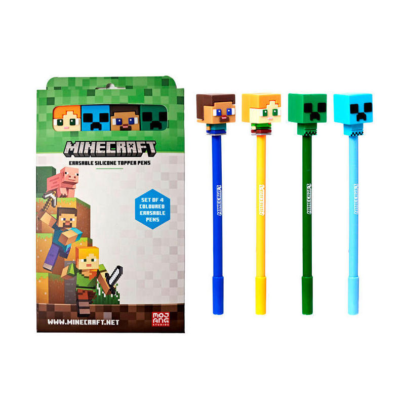 Blister 4 Boligrafos Colores Borrables Minecraft