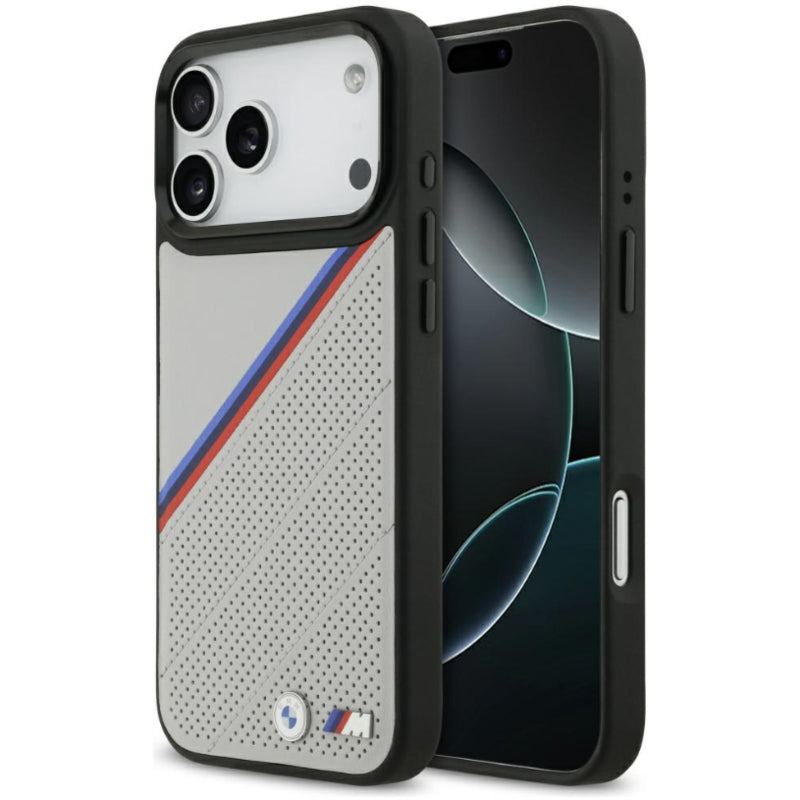 Bmw M Tricolor Metal Logo Magsafe Case For Iphone 17 Pro Max Gray