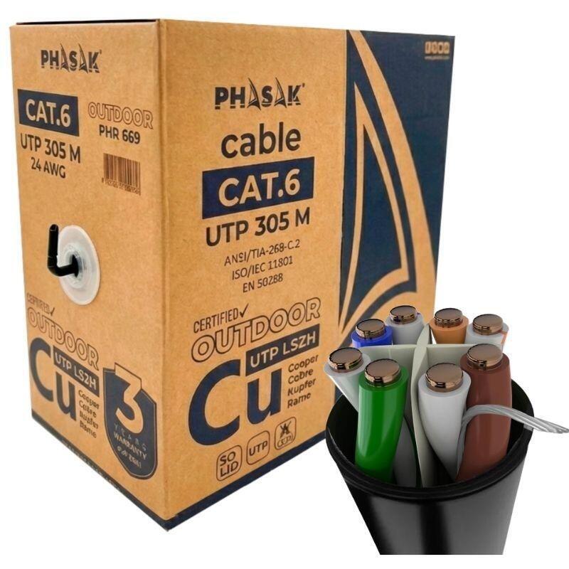 Bobina De Cable Rj45 Utp Phasak Phr 669 Cat.6 305m Gris