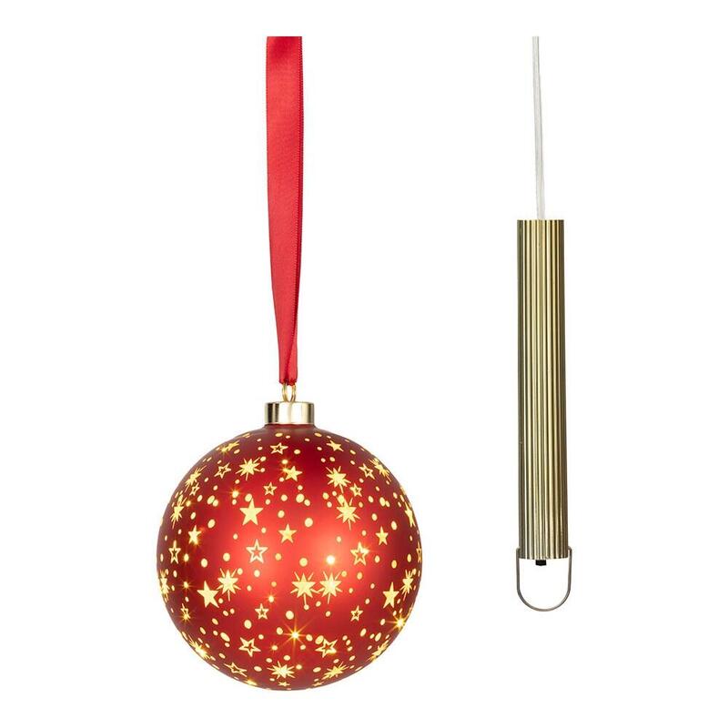 Bola Micro Led Luz Cálida, Uso Interior, A Pilas, Ø14 Cm, Roja Con Alambre Plateado
